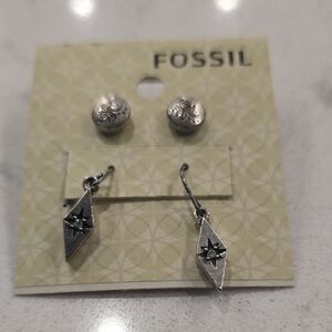Fossil Silver Geometric Earrings Set